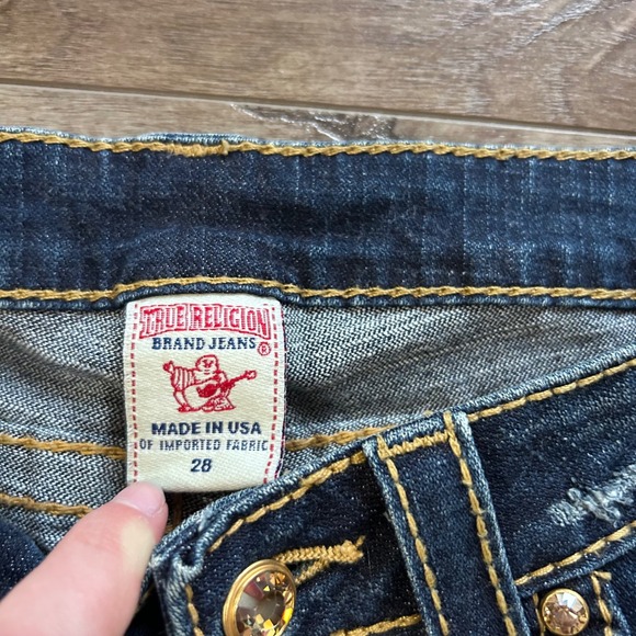 Y2K True Religion Gold Stitch/Jewel Women's Joey Super T Low Rise Jeans Size 28 - Picture 4 of 8